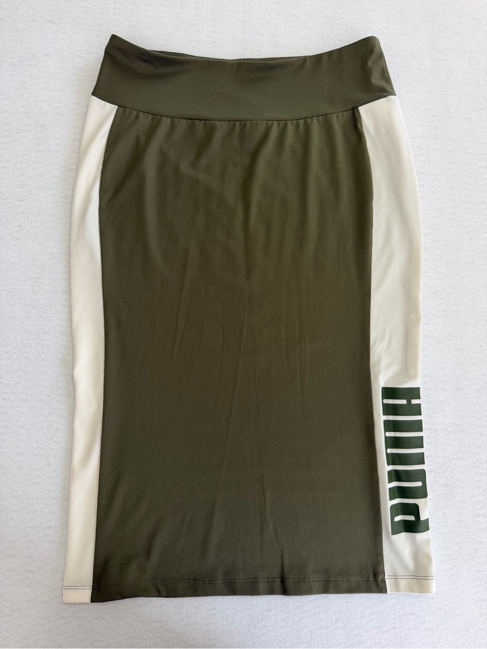PUMA Olive Green Pencil Skirt with Cream Side Panels